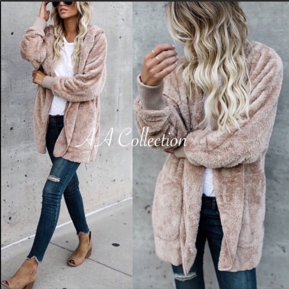 Faux Fur Sherpa hoodie jacket, coat sz OS